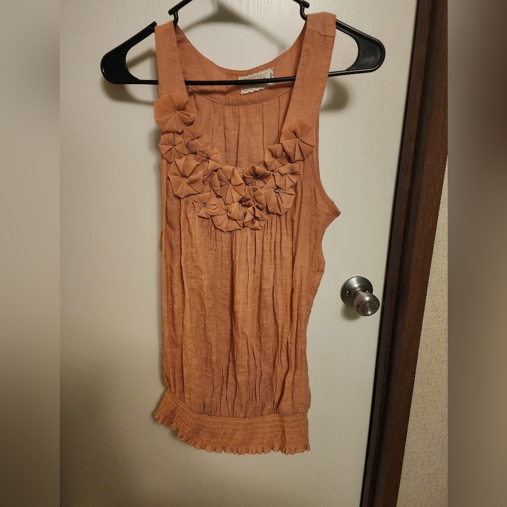 Perch by Blu Pepper Peach Lightweight Tank Wide strap Ruffles Large